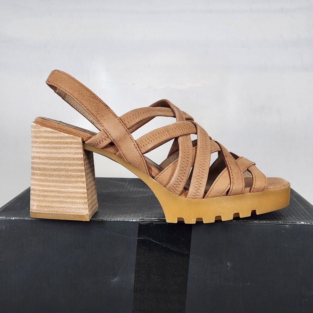 Eileen Fisher Sandals Women Size 8.5 Honey Nubuck Strappy Lug Platform Heel
